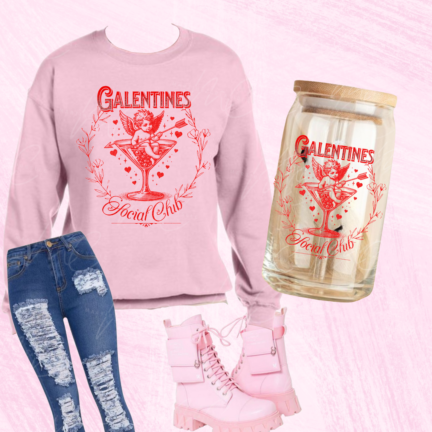 Galentines Social Club Bundle (Sweater & Glass Can)